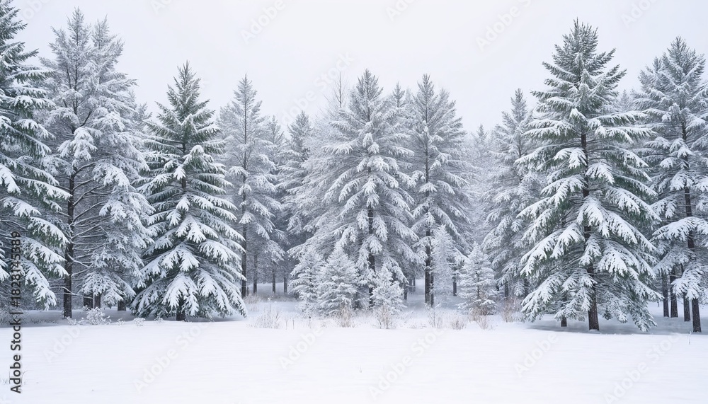 Fototapeta premium Snow-covered pine trees in a winter wonderland landscape 