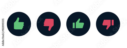 Like dislike icon set. Circular thumbs elements for quick feedback symbol. Clean approve and reject reactions for social interfaces vector. Modern flat rating choices for UI decisions sign.