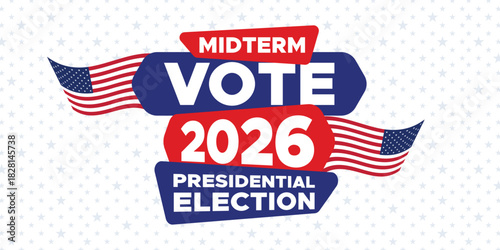 Midterm Vote 2026 Banner with USA Flag Waves and Strong Patriotic Typography
