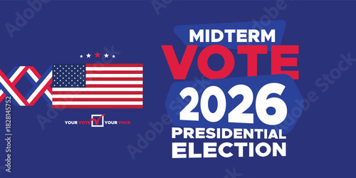 Midterm Vote America 2026 Banner with Flag Motif and Patriotic Graphic Theme