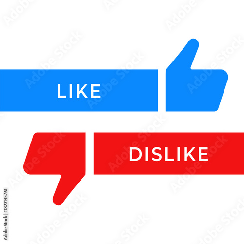 Like dislike banner. Flat thumb banner for approve or reject feedback in bright blue and red vector. Clean UI button for social rating choice symbol. Modern minimal web concept pictogram.