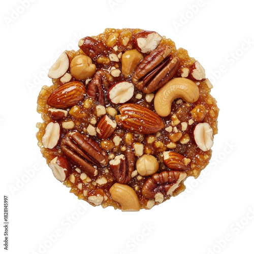 Caramel Nut Cluster with Almonds Pecans Cashews Hazelnuts Overhead Shot