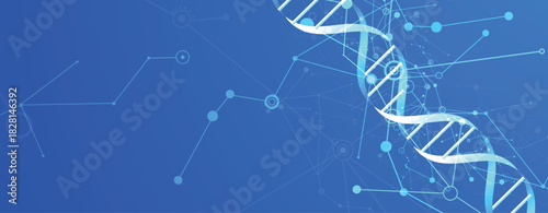 Futuristic hexagons, DNA strands, connected neural web, medical and science background