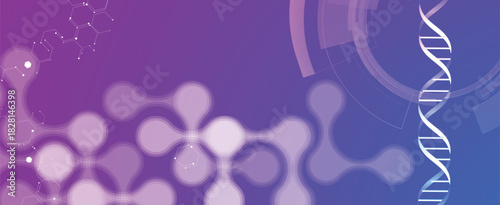 Futuristic hexagons, DNA strands, connected neural web, medical and science background