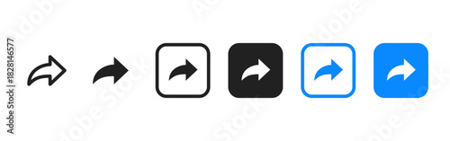 Share arrow icon. Curved forward arrow symbol in outline and solid styles vector. Interface send action sign for apps and web buttons. Navigation pointer concept pictogram. Clean export element.