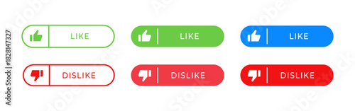 Like and dislike icon buttons. Rounded interface elements with approval and rejection options vector. Social feedback sign for apps and websites symbol. Clean user choice pictogram concept.