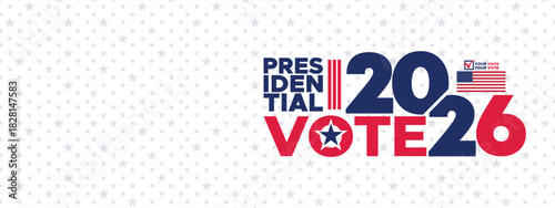 Presidential Vote 2026 Banner with Modern Red Blue Minimal Election Layout