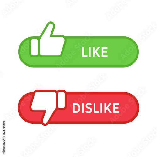 Like and dislike icon. Green and red thumb buttons for rating and quick feedback vector. Interface elements for approval or rejection sign. Clean reaction choice symbol for web apps pictogram.