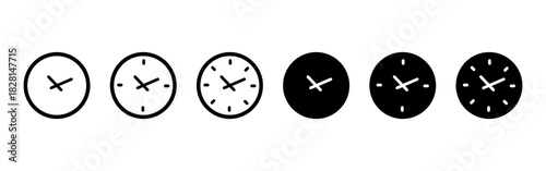 Clock icon. Simple analog time symbol with hour and minute hands vector. Clean watch sign for schedules and deadlines in apps. Circle interface element for reminders pictogram. Modern time concept.
