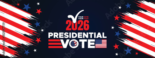 2026 Vote Banner with Bright Flag Pattern and Patriotic Red White Blue Style