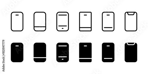 Smartphone icon. Minimal mobile device variations with outline and solid styles vector. Clean phone set for UI design, apps and communication tasks. Modern technology pictogram for digital concept.