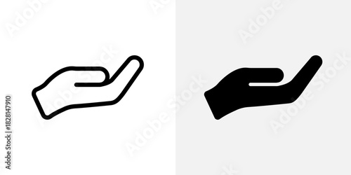 Holding hand icon. Open palm gesture showing help, care and support vector illustration. Donation and giving concept for charity tasks sign. Simple assistance and protection pictogram.