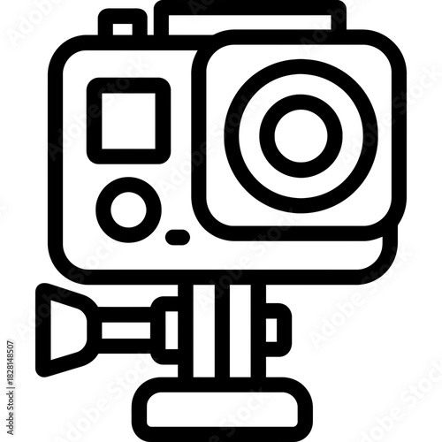 Action camera mounted minimal outline icon vector