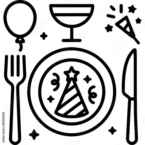 Party table setting outline icon vector
