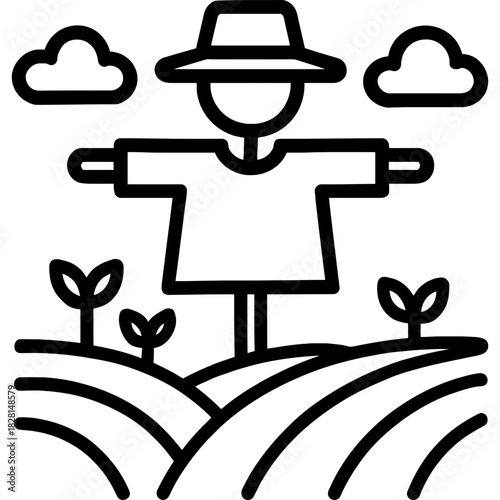 Scarecrow farm outline icon vector