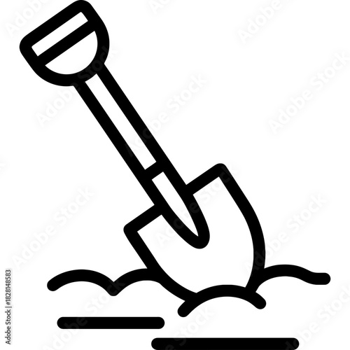 Garden shovel digging outline icon vector
