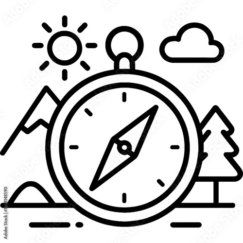 Compass navigation outdoor outline icon vector
