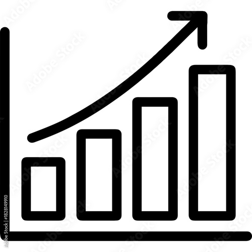 Bar chart growing outline icon vector