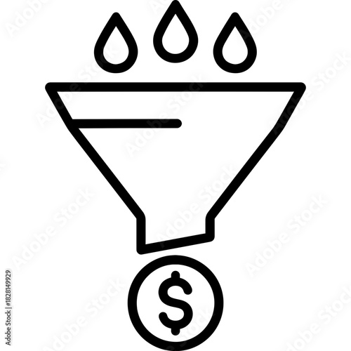 Funnel with drops outline icon vector