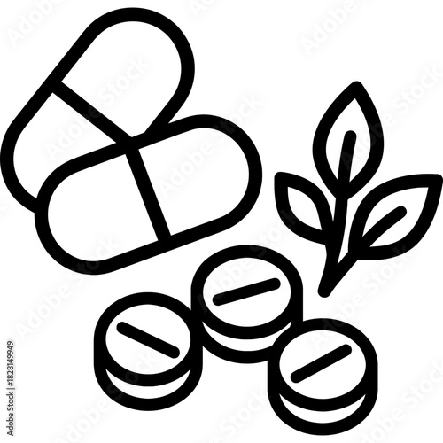 Vitamins capsule pills outline icon vector