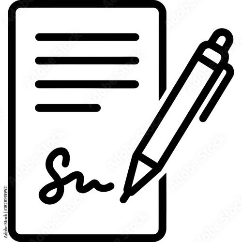 Contract document with pen outline icon vector