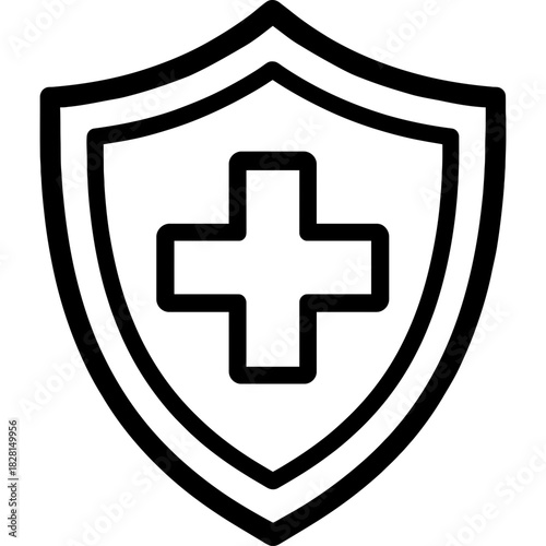 Medical shield with cross outline icon vector