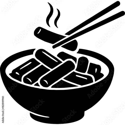 Black silhouette of tteokbokki on white background