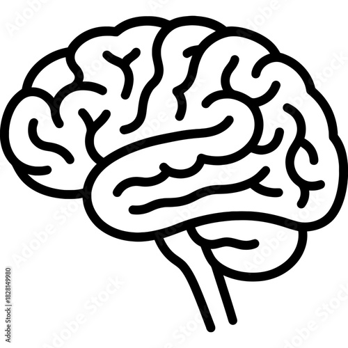 Brain profile view minimal outline icon vector