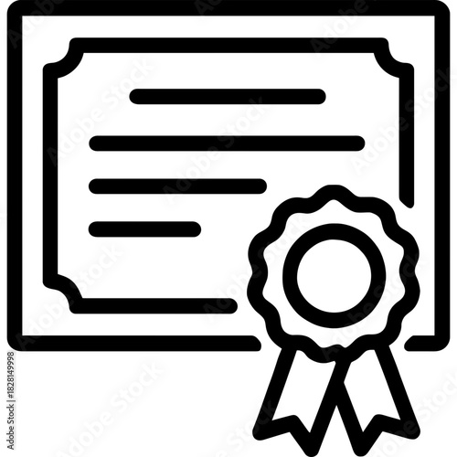 Certificate with ribbon outline icon vector