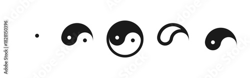 Yin yang icon. Black and white harmony symbol in circular and abstract styles vector illustration. Taoist balance concept for spiritual themes sign. Duality of energies pictogram.