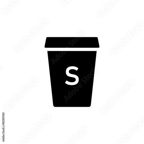 Small coffee cup icon. S size takeaway drink container with bold letter marking size vector illustration. Cafe beverage element for menus sign. Hot drink ordering detail symbol. Minimal style concept.