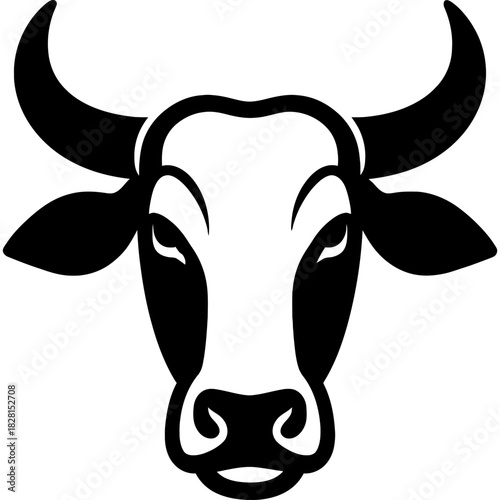Black silhouette of zebu head on white background