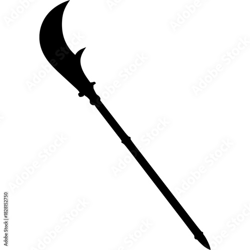 Black glaive silhouette on white background