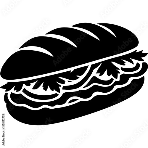 Black silhouette of banh mi on white background