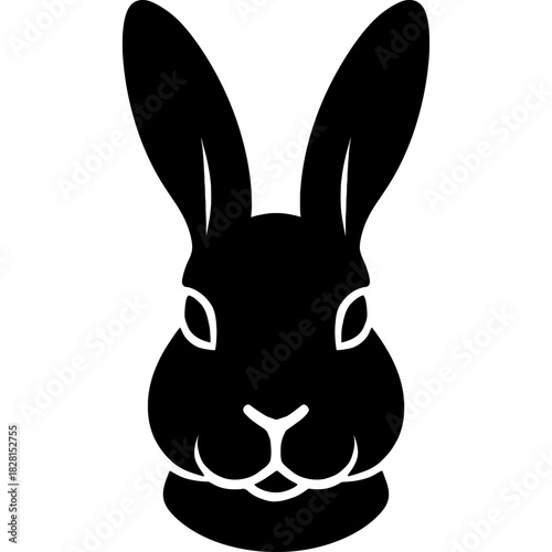 Black rabbit head silhouette on white background