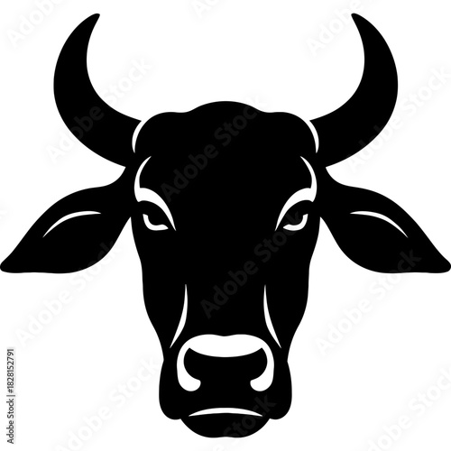 Black silhouette of zebu head on white background