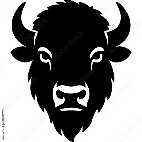 Black vector silhouette of bison head