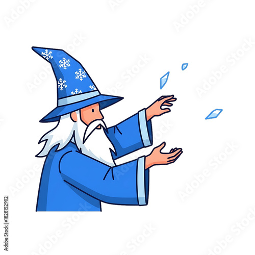 A wizard performing magic with icy blue effects.