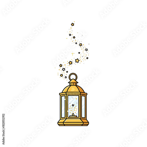 Golden lantern with sparkling magical dust above it.