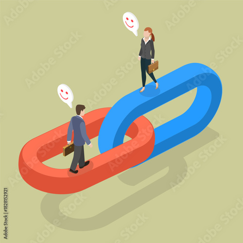 3D Isometric Flat Vector Illustration of Partnership, Business Mergers And Cooperation