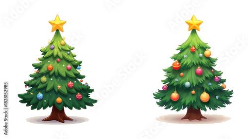 Cute Mini Christmas Tree with Ornaments and Star Topper in Glossy Decorative Holiday Illustration Style