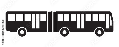 simple articulated bendy passenger bus icon symbol side view silhouette vector illustration isolated on transparent background