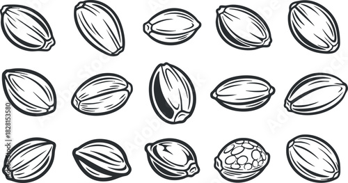 Seamless pattern of cacao beans in minimalist line art style for food packaging, culinary design, or branding projects