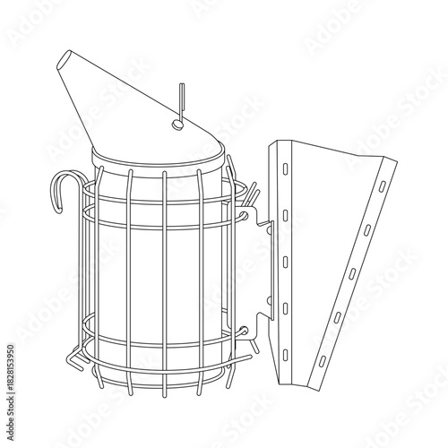 A beekeeper's smoker illustration in a minimalist style, isolated on a white background. This vector graphic is perfect for coloring and educational purposes.