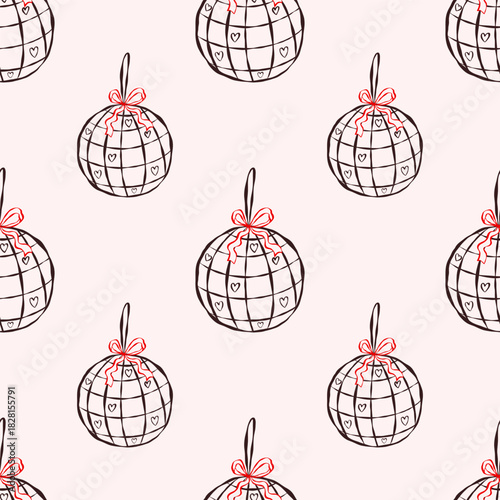 Disco ball seamless pattern featuring whimsical doodle lines for party, birthday, wedding and bachelorette decoration, packaging and vector design projects