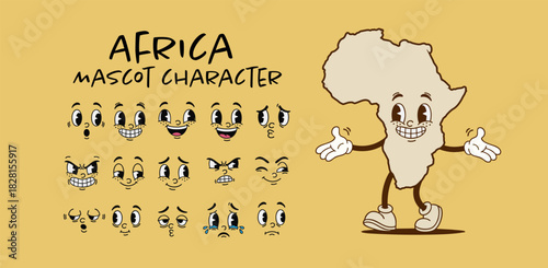 Vintage Australia country map mascot character with cartoon facial expression set