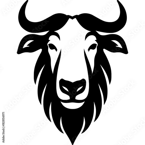 Minimalistic takin head silhouette on white background