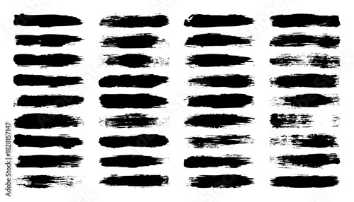 Grunge brush strokes, lines, ink smudges, hand-drawn scribble shapes. Handmade sketchy marks, acrylic stains, charcoal streaks. Paint textures, dry brush effect. Marker underline. Vector illustration