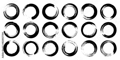 Grunge circles, brush strokes, lines, ink smudges, hand-drawn scribble shapes. Handmade sketchy marks, acrylic stains, charcoal streaks. Paint textures, dry brush effect. Vector illustration