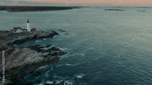 Sunset  Aerial view of Portland Head Lighthouse